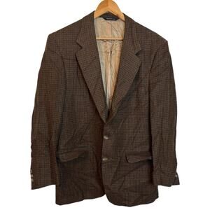 Vintage Burberry Micro Houndstooth Tweed Wool Blazer Jacket Coat Lined Size 42